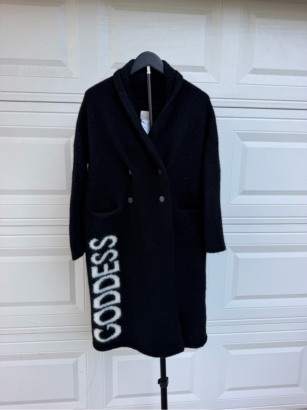 Hara Inner Goddess Black Wool Alpaca Blend Double Breasted Coat S/M